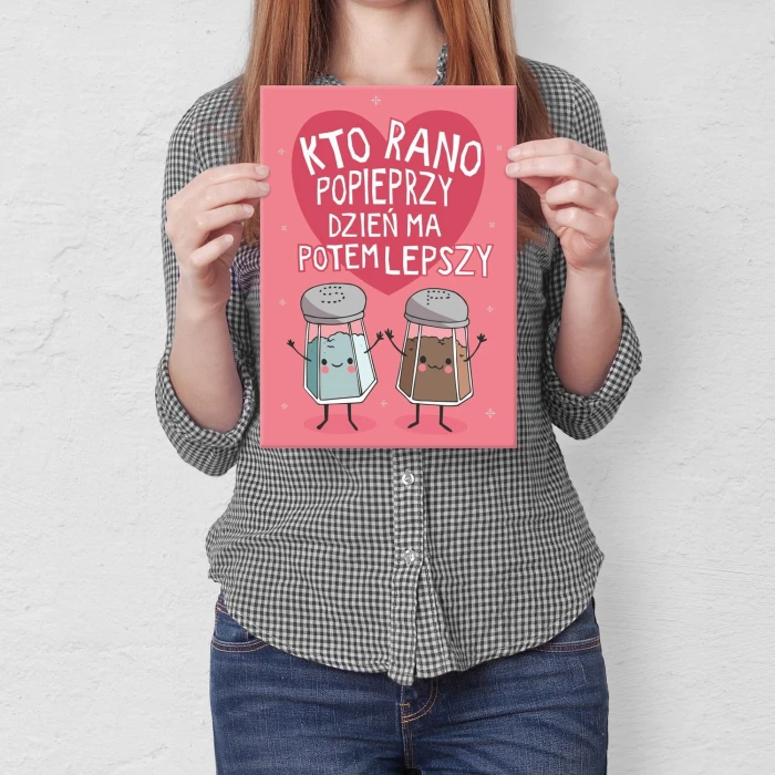 Plakat metalowy Kto rano popieprzy Prezent