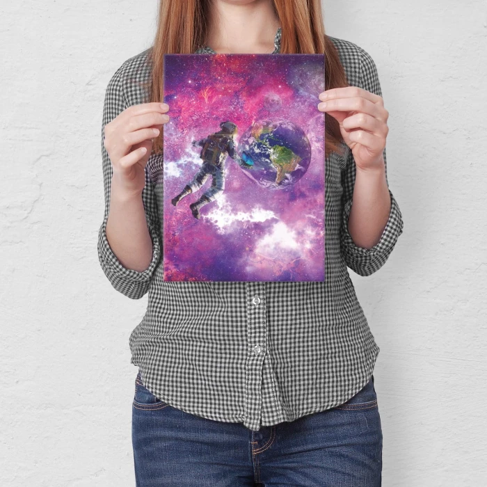 Plakat metalowy Pink astronaut Prezent