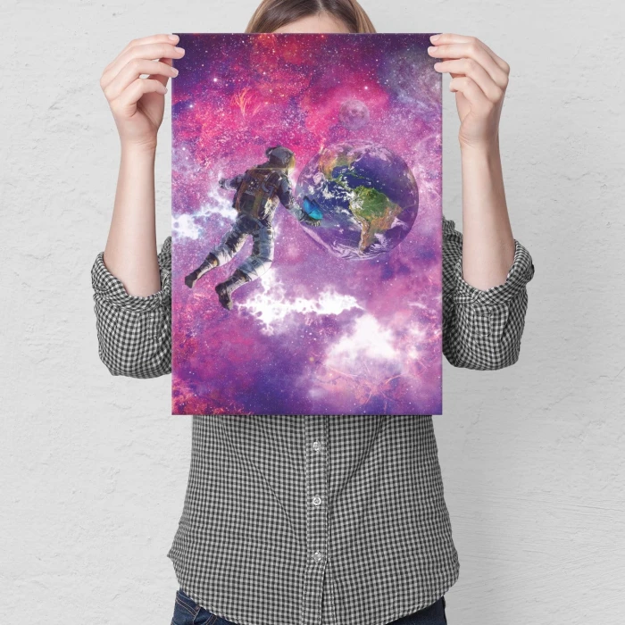 Plakat metalowy Pink astronaut Prezent