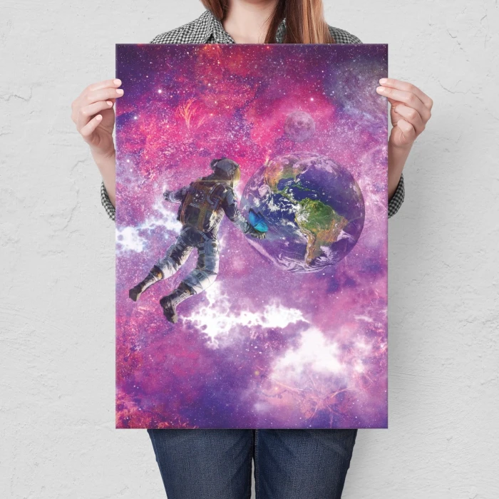 Plakat metalowy Pink astronaut Prezent