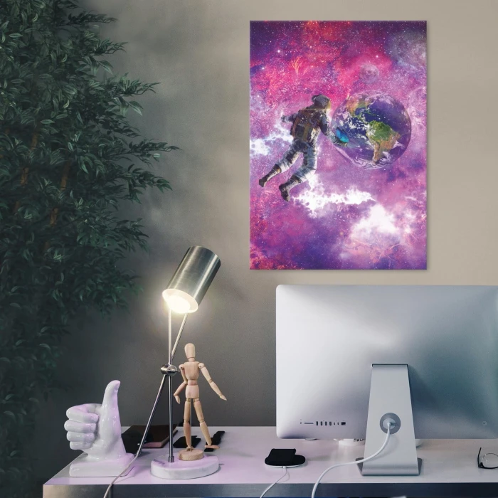 Plakat metalowy Pink astronaut Prezent