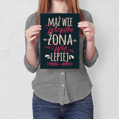 Plakat metalowy Mąż wie wszytsko Prezent