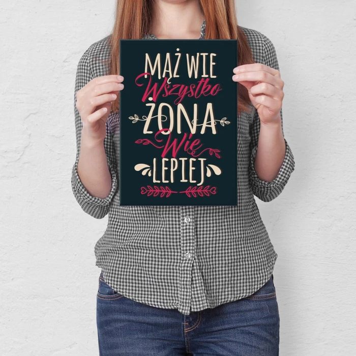 Plakat metalowy Mąż wie wszytsko Prezent