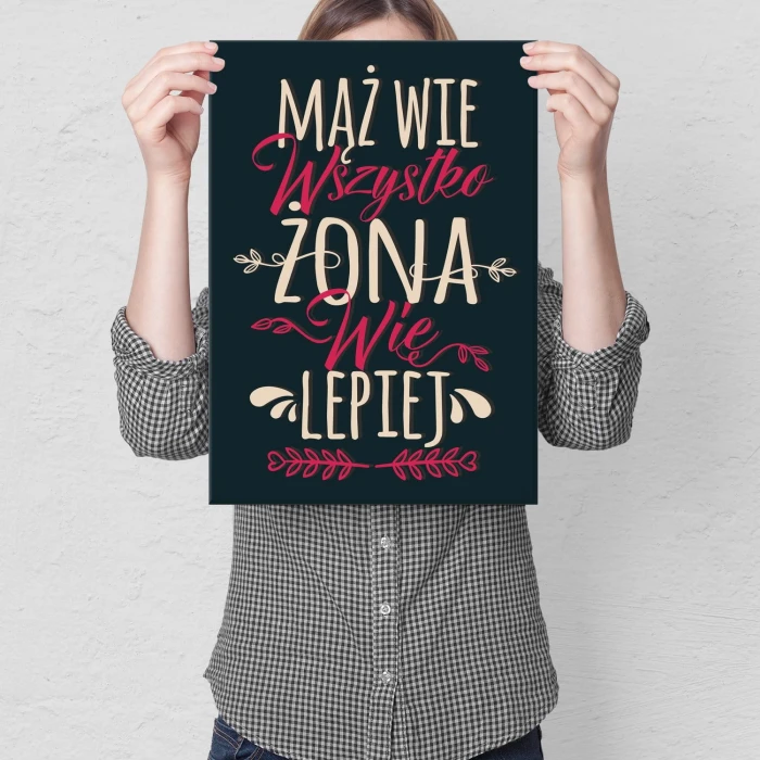 Plakat metalowy Mąż wie wszytsko Prezent
