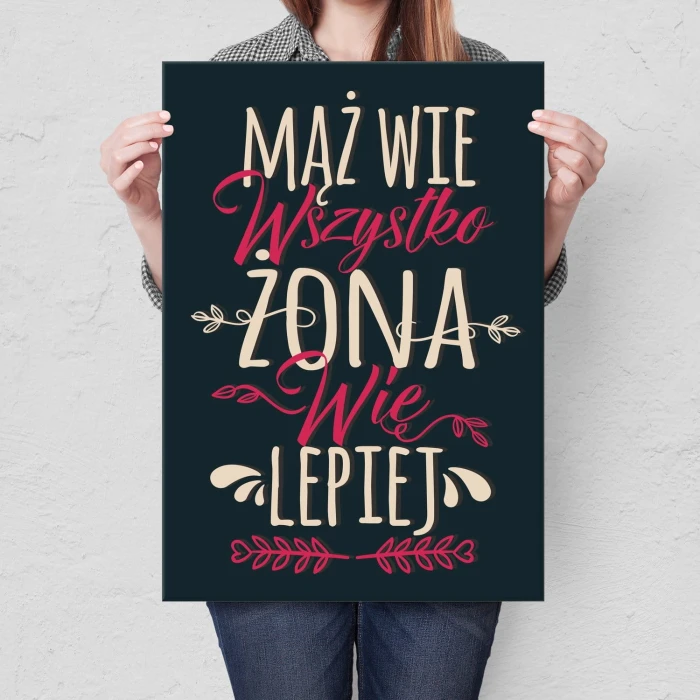 Plakat metalowy Mąż wie wszytsko Prezent