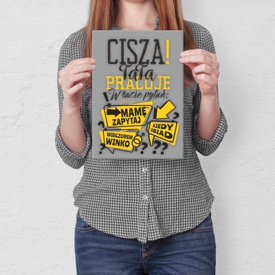 Plakat metalowy Tata pracuje Prezent