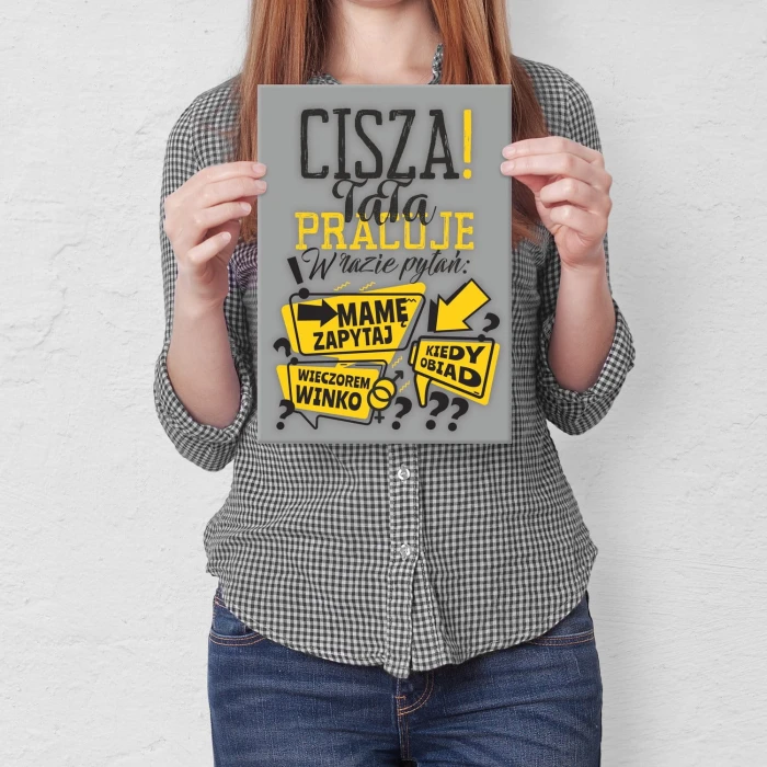 Plakat metalowy Tata pracuje Prezent