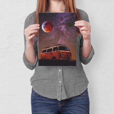 Plakat metalowy Moon car Prezent