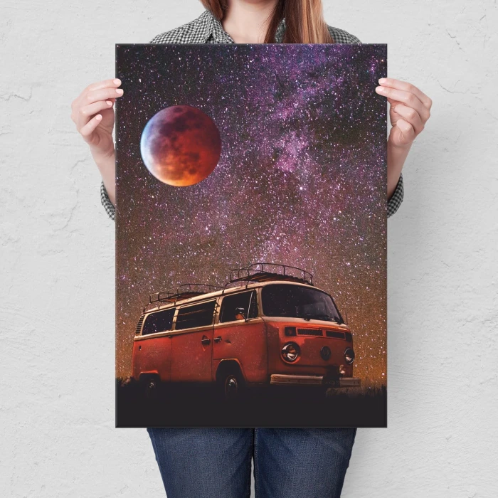 Plakat metalowy Moon car Prezent