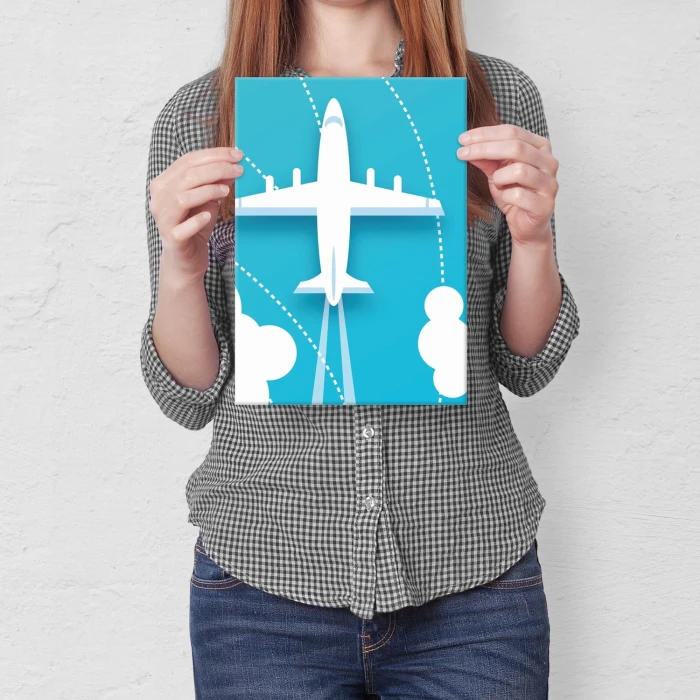 Plakat metalowy Biały samolot Prezent