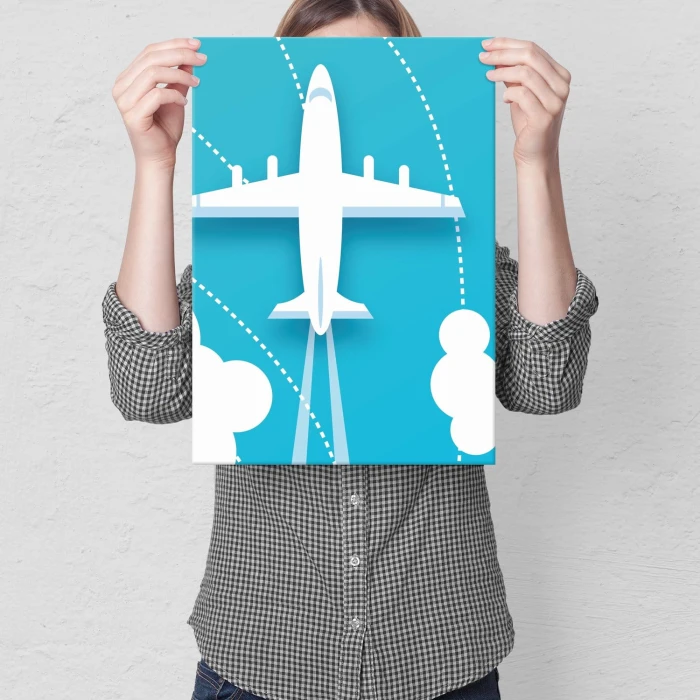 Plakat metalowy Biały samolot Prezent