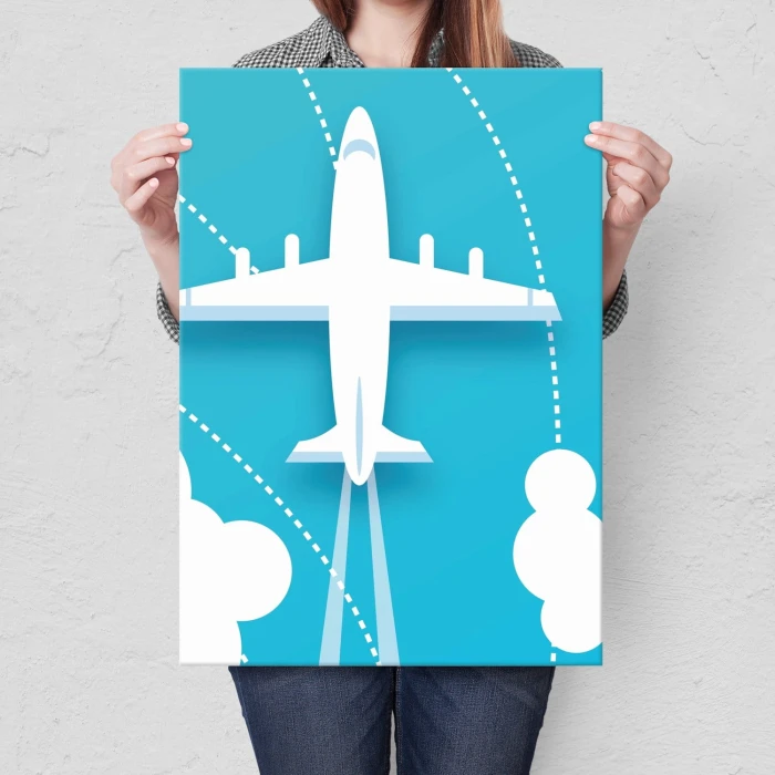 Plakat metalowy Biały samolot Prezent