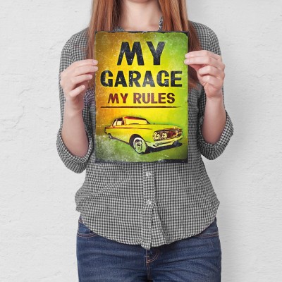 Plakat metalowy My garage, my rules Prezent