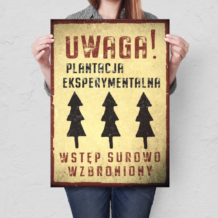 Plakat metalowy Plantacja eksperymentalna Prezent