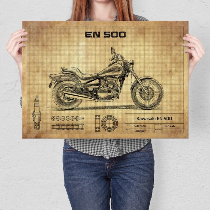 Plakat metalowy Kawasaki EN 500 Prezent