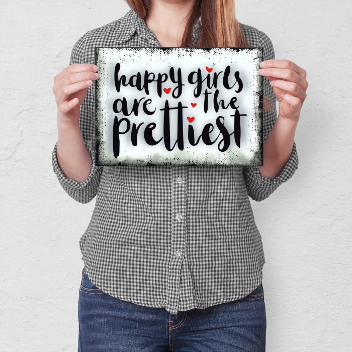 Plakat metalowy happy girls are prettiest Prezent