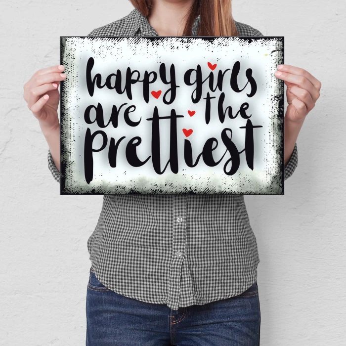 Plakat metalowy happy girls are prettiest Prezent