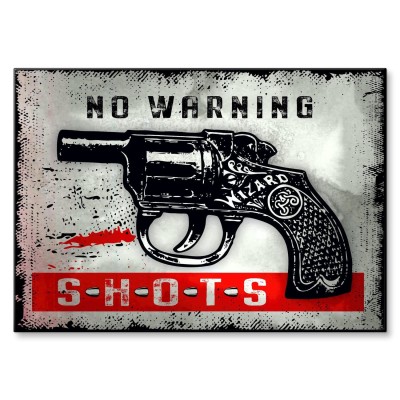 Plakat metalowy no warning shots Prezent