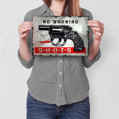 Plakat metalowy no warning shots Prezent