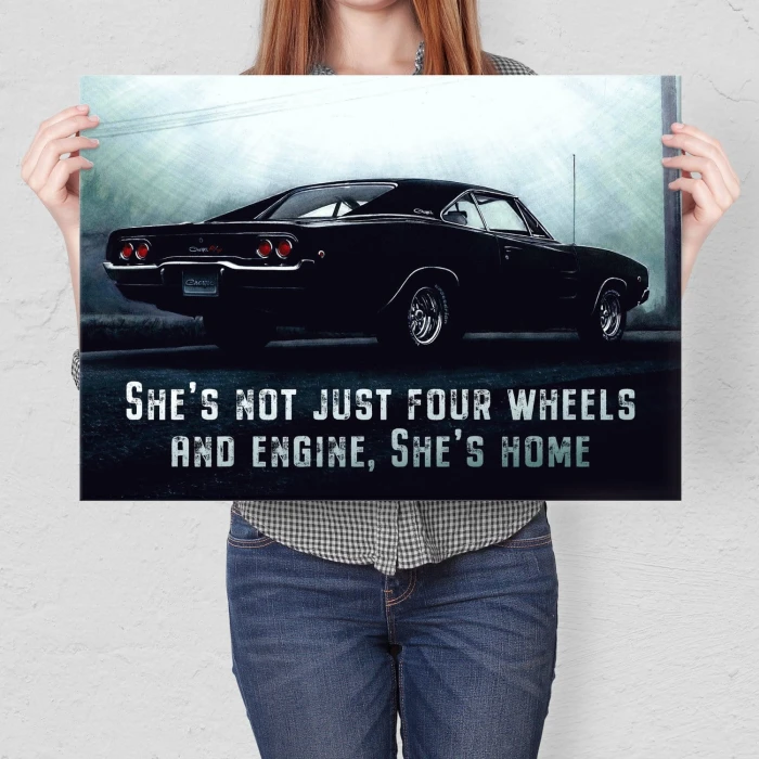 Plakat metalowy she is home Prezent