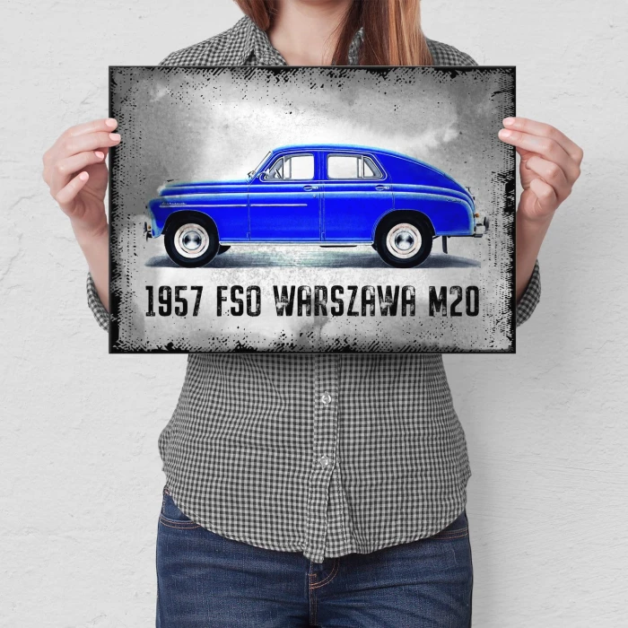 Plakat metalowy 1957 FSO WARSZAWA M20-57 Prezent