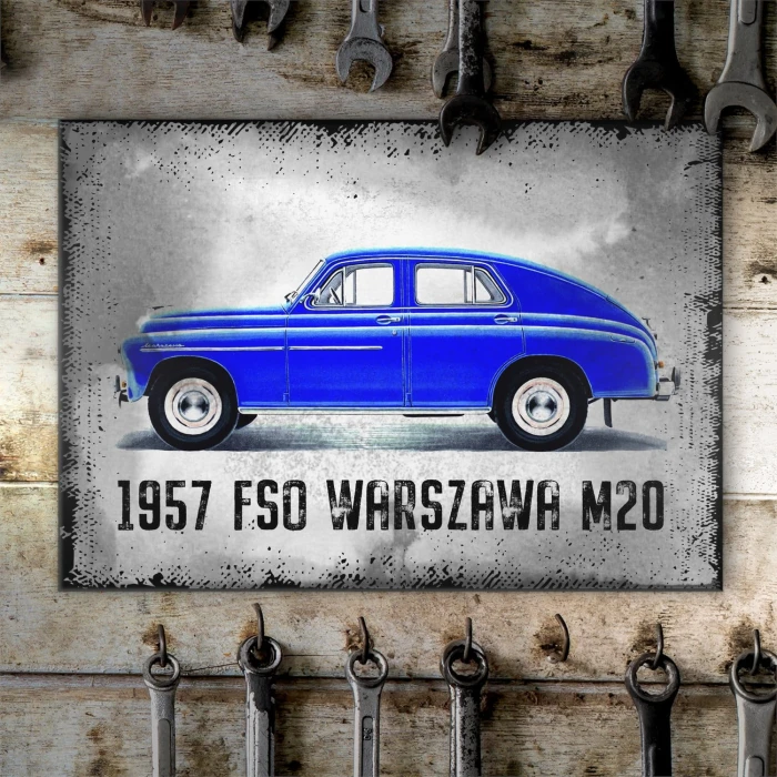 Plakat metalowy 1957 FSO WARSZAWA M20-57 Prezent