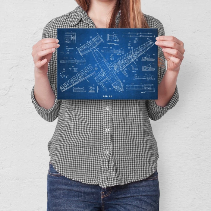 Plakat metalowy Samolot AN-28 Blueprint Prezent