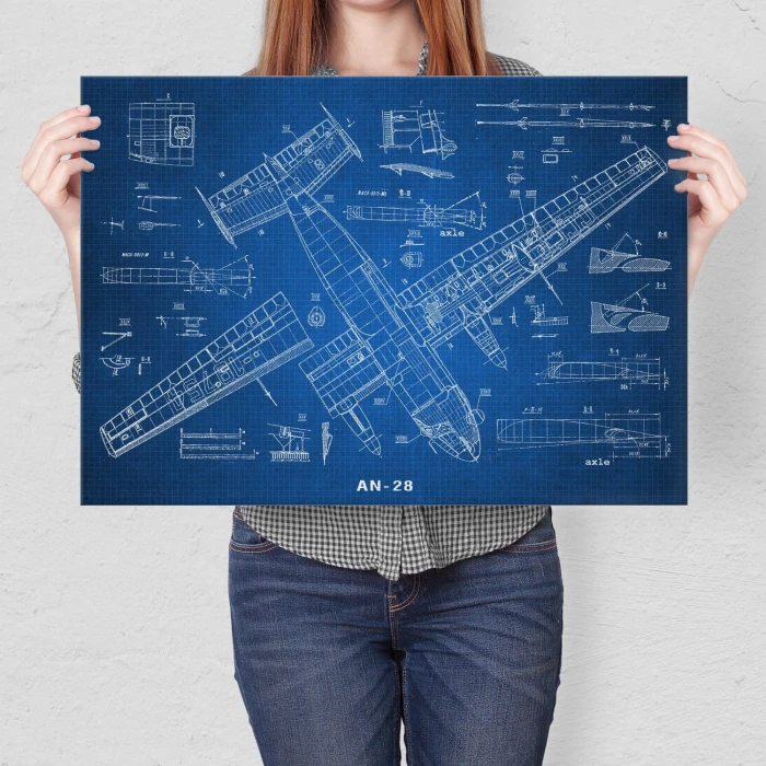 Plakat metalowy Samolot AN-28 Blueprint Prezent