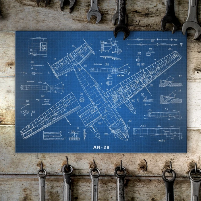 Plakat metalowy Samolot AN-28 Blueprint Prezent
