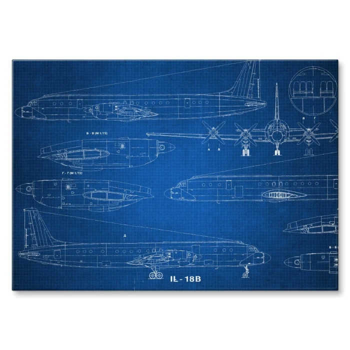 Plakat metalowy Samolot IŁ-18 Blueprint Prezent