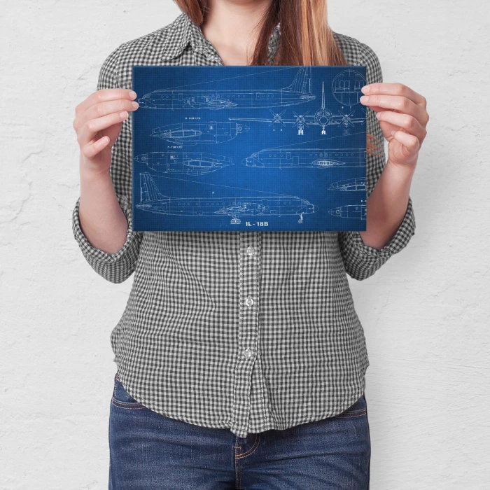 Plakat metalowy Samolot IŁ-18 Blueprint Prezent