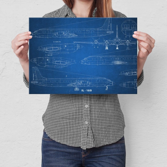 Plakat metalowy Samolot IŁ-18 Blueprint Prezent