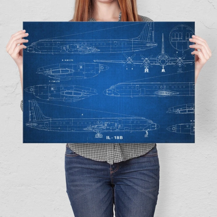 Plakat metalowy Samolot IŁ-18 Blueprint Prezent