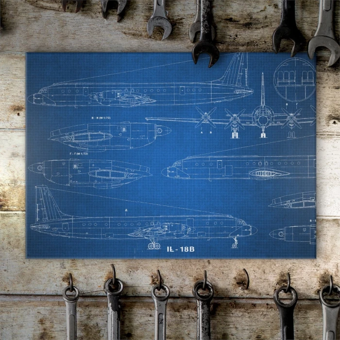 Plakat metalowy Samolot IŁ-18 Blueprint Prezent