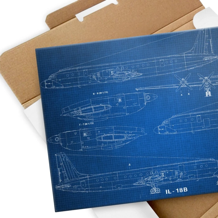 Plakat metalowy Samolot IŁ-18 Blueprint Prezent