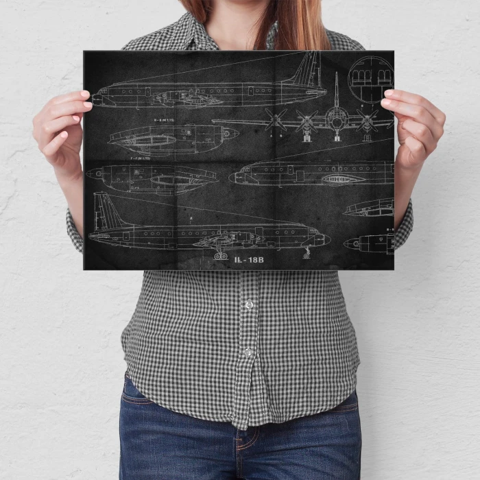 Plakat metalowy Samolot IŁ-18 Schemat Prezent