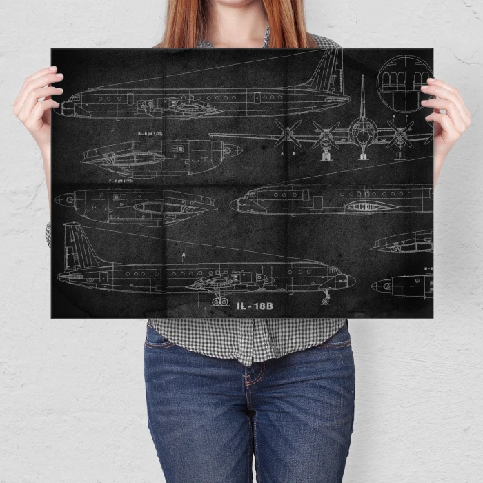 Plakat metalowy Samolot IŁ-18 Schemat Prezent