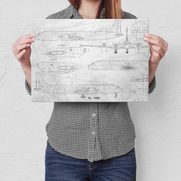 Plakat metalowy Samolot IŁ-18 Schemat Prezent