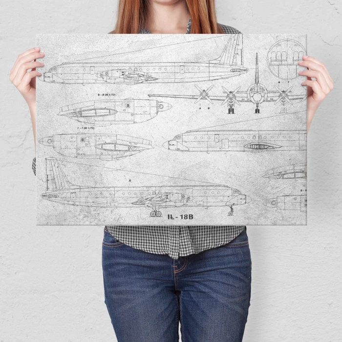 Plakat metalowy Samolot IŁ-18 Schemat Prezent