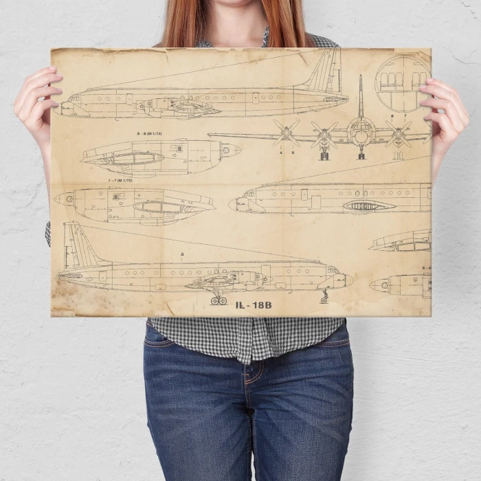 Plakat metalowy Samolot IŁ-18 Vintage Prezent