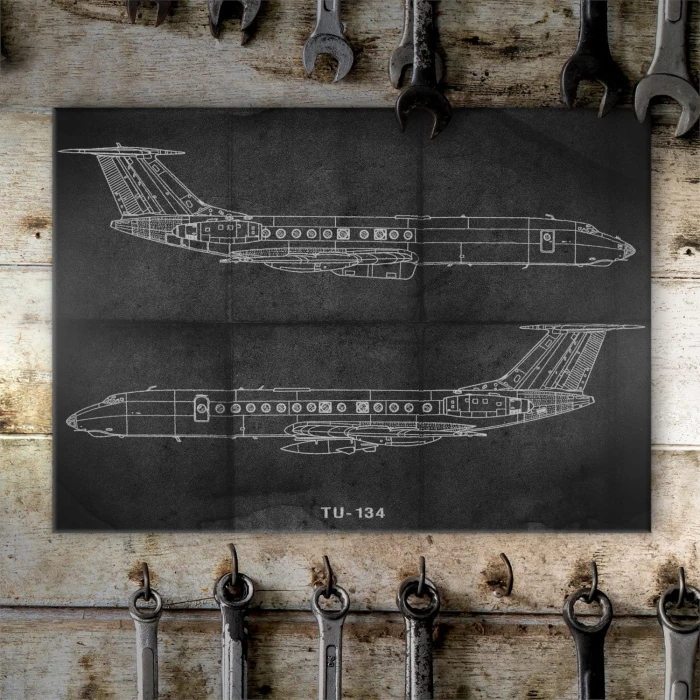 Plakat metalowy Samolot Tupolev TU-134 Prezent