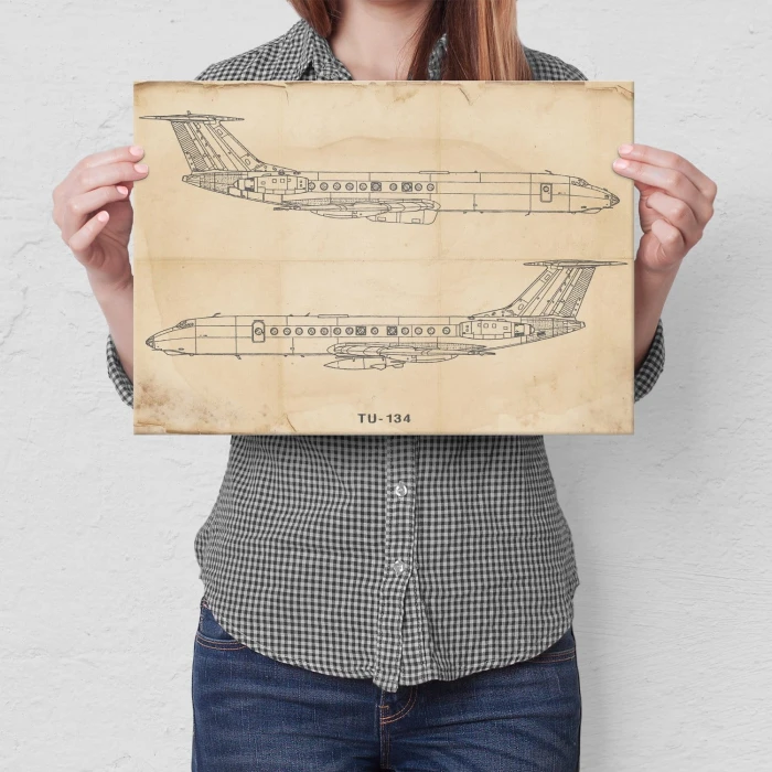 Plakat metalowy Samolot Tupolev TU-134 Prezent
