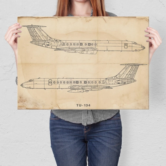 Plakat metalowy Samolot Tupolev TU-134 Prezent