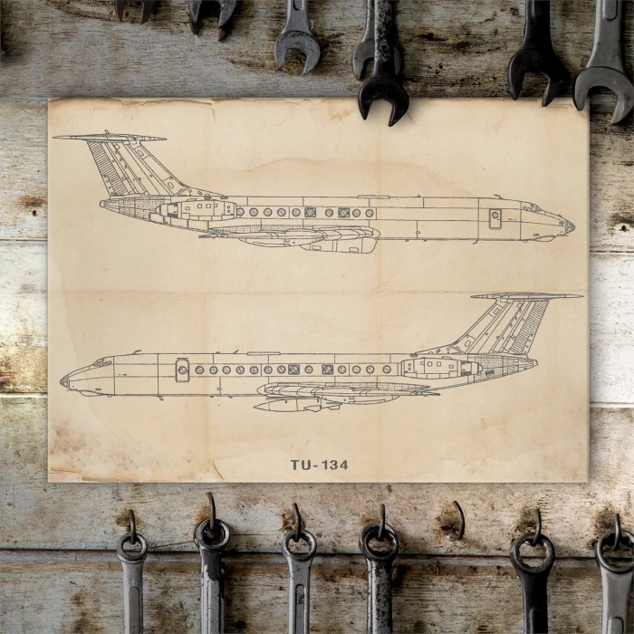 Plakat metalowy Samolot Tupolev TU-134 Prezent