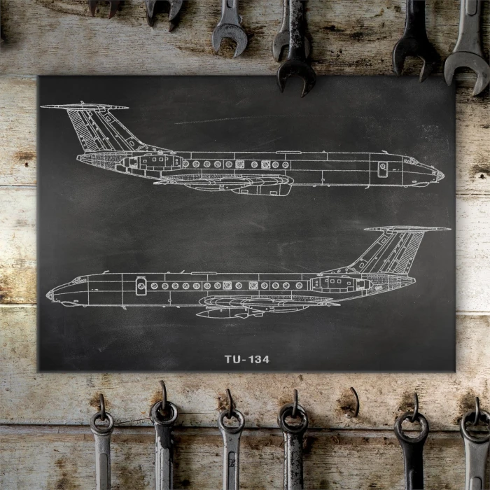Plakat metalowy Samolot Tupolev TU-134 Prezent