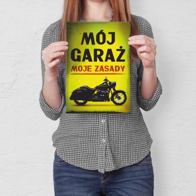Plakat metalowy Mój garaż Harley Prezent