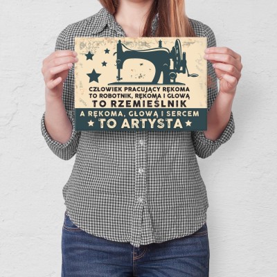 Plakat metalowy krawiec artysta Prezent