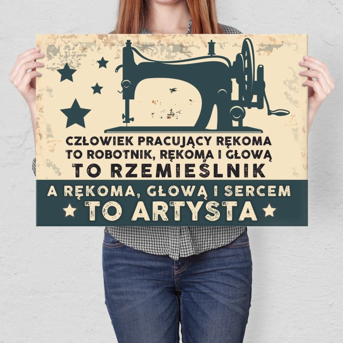 Plakat metalowy krawiec artysta Prezent