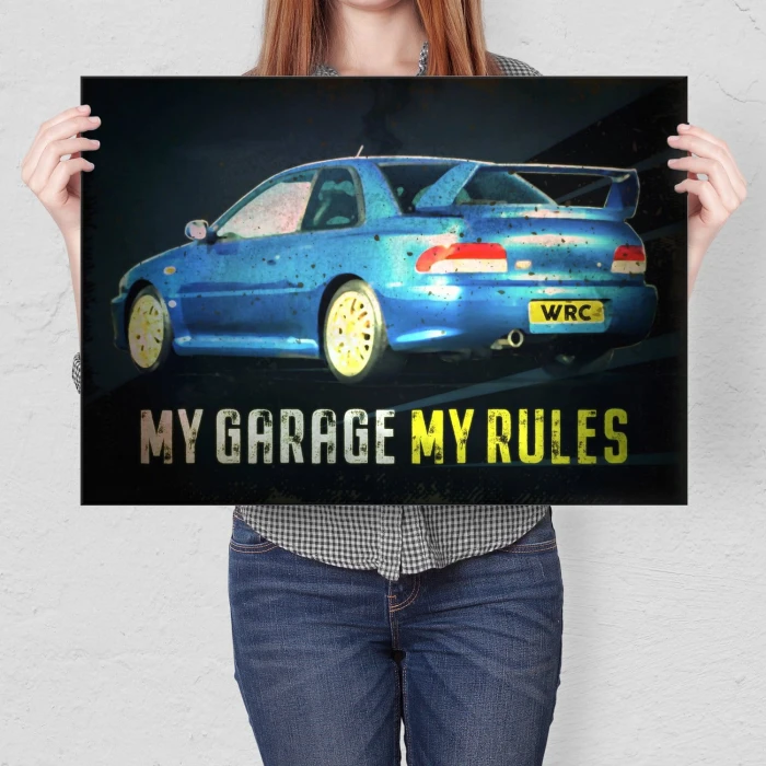 Plakat metalowy My garage My rules Impreza Prezent