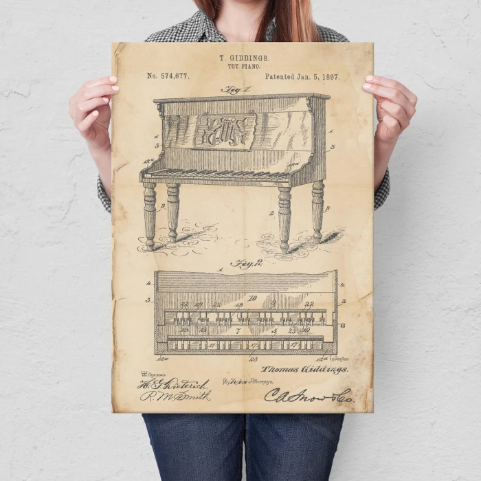 Plakat metalowy Piano instrument Retro Prezent
